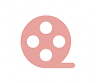 Illustration of a film reel icon in pink color.